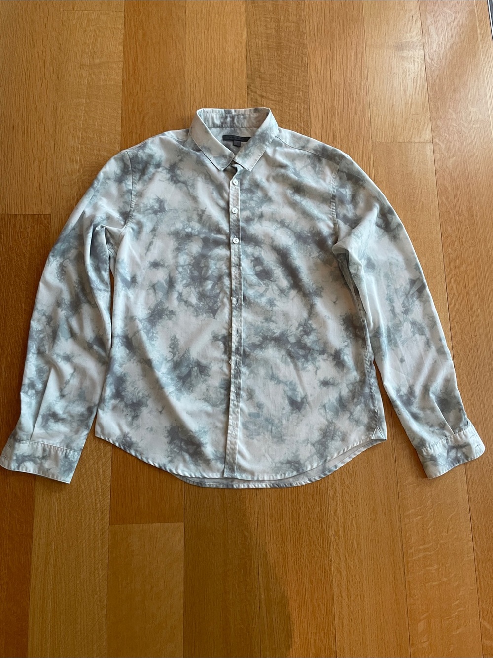 John Varvatos White and Gray Tie-Dye Button-Down Shirt